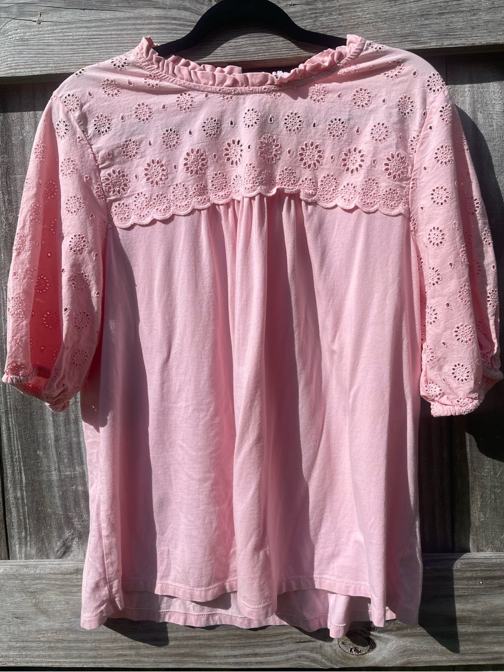 crown & ivy Light Pink Eyelet Cotton Blead Ruffled Neck Blouse Sz XL - Picture 1 of 8